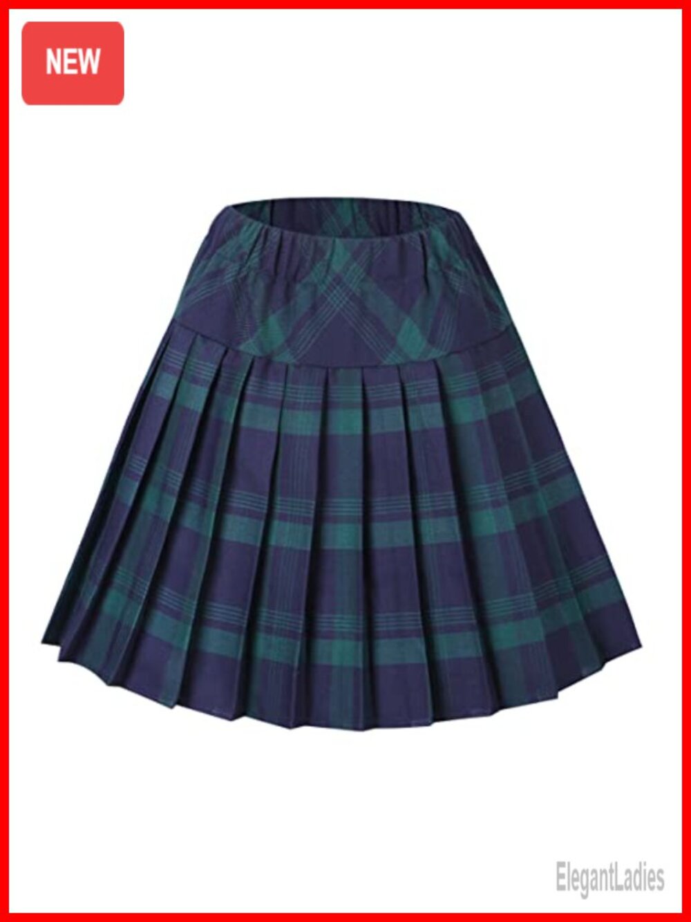 Elastic Waist Pleated Tartan School Skirt High Rise Mini